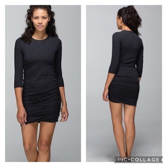 lululemon athletica Dresses & Skirts - Lululemon Anytime Black Heather/Black Stripe Size S/M
Ruched Dress